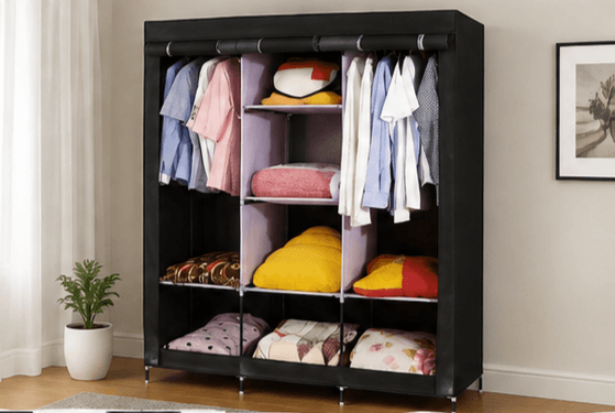 Armoire Rangement Tissu Noir/Gris